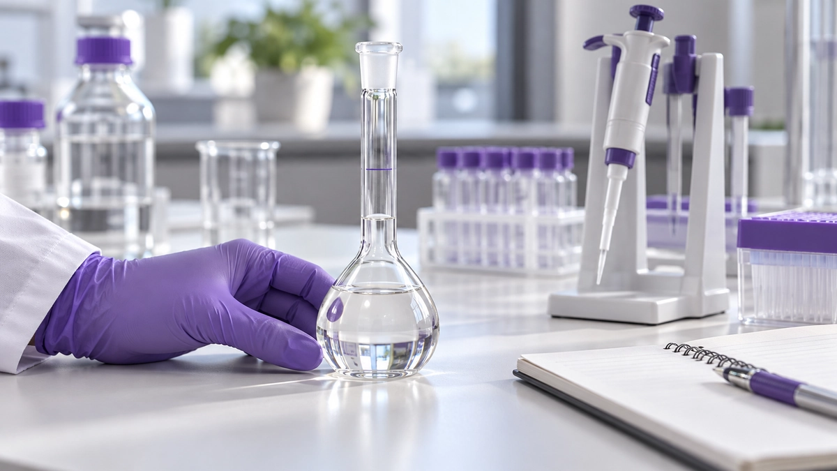 AI illustration of a volumetric flask and micropipette for quantitative sample preparation